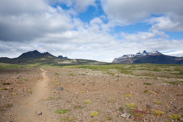 Paisaje del parque nacional de Skaftafell, hito de Islandia. Panorama islandés