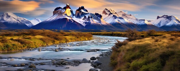 Paisaje de la Patagonia de la montaña de los Andes en Torres del Paine, Chile