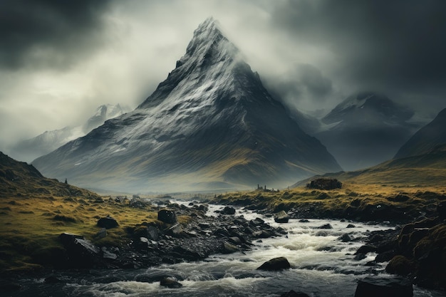 Paisaje del pico de la montaña en la temporada de invierno Fondo IA generativa