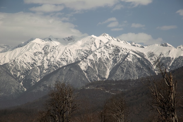 Paisaje de los picos nevados de las montañas del Cáucaso