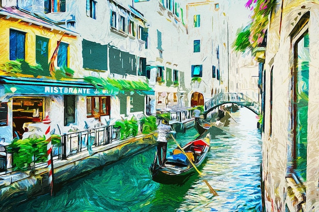 Paisaje pintado al óleo de Venecia, Italia