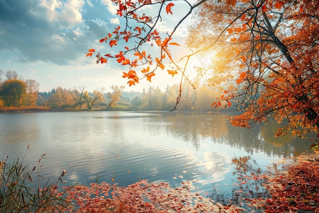 Foto un paisaje pintoresco con vibrantes colores de otoño