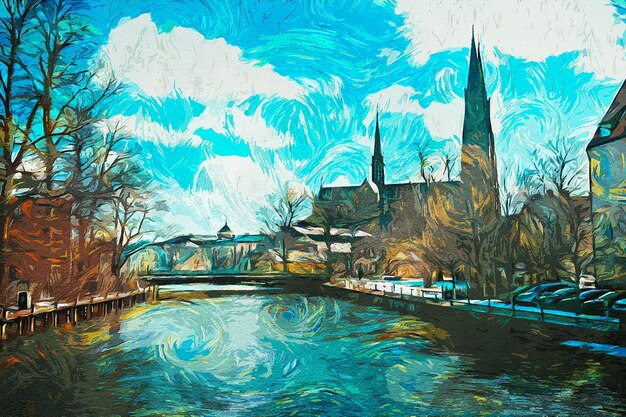 Paisaje de pintura al óleo de Uppsala, Suecia