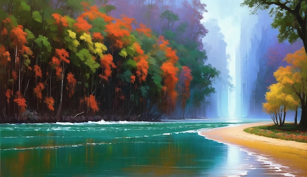 Paisaje Pintura Ilustración Arte digital Zen Banner fondo ai generado