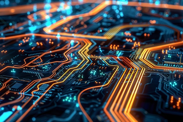 Foto un paisaje de placa de circuitos digitales con una ia generativa brillante