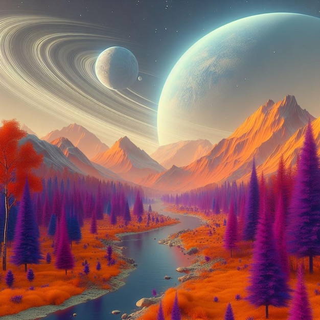 paisaje de planetas místicos