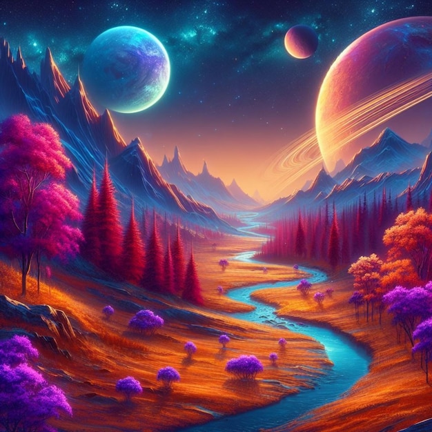 paisaje de planetas místicos