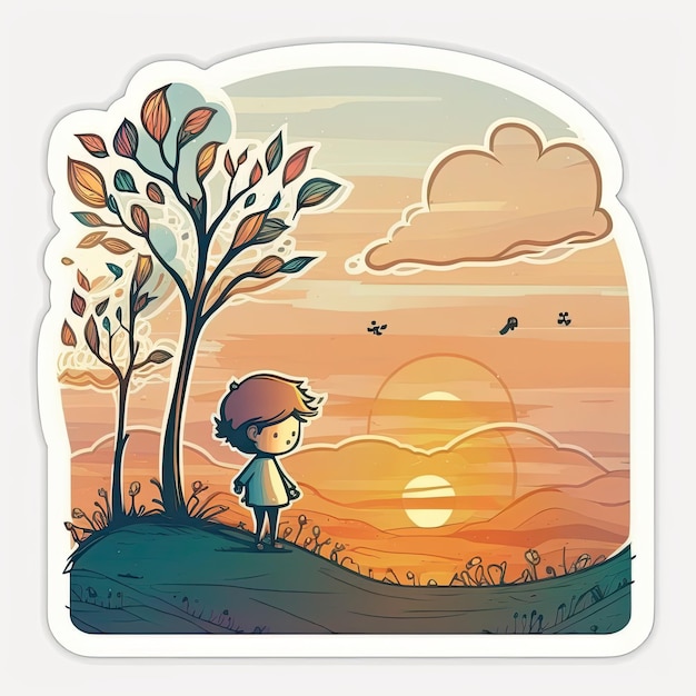 paisaje plano vector pegatina ilustración lindo personaje de dibujos animados pastel clipart conjunto soñador