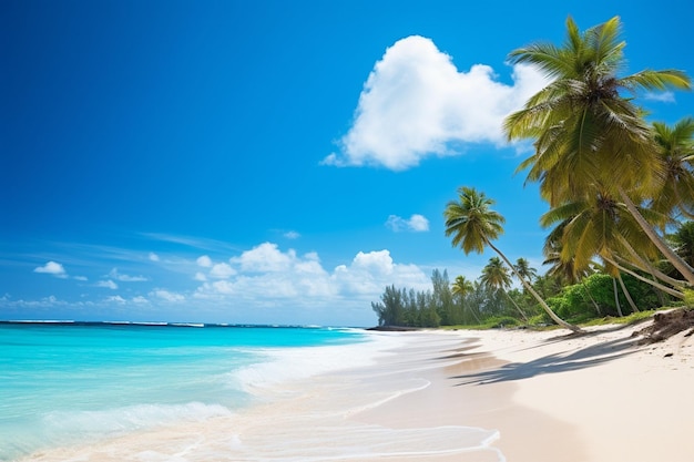 El paisaje de una playa de arena tropical con palmeras