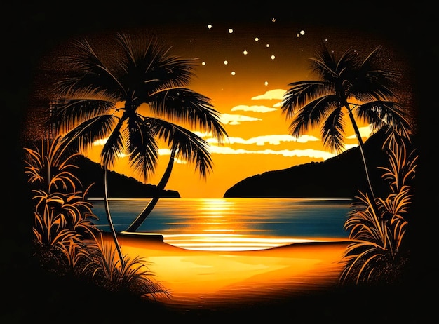 paisaje de playa fondo de puesta de sol dorado