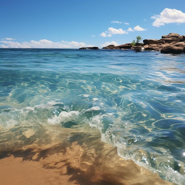 El paisaje de la playa de los horizontes azules