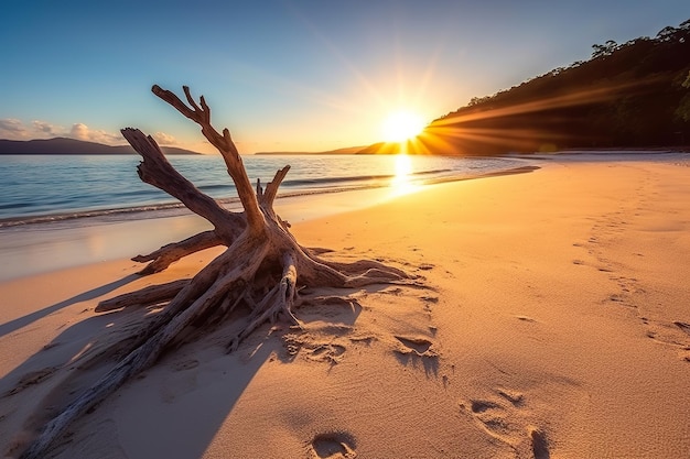 Paisaje de playa de madera a la deriva