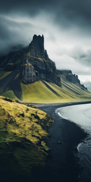 Foto paisaje de la playa negra inspirado en el sintetismo en islandia