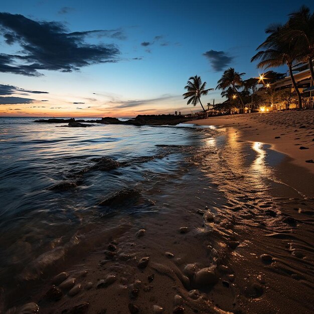 Paisaje de la playa de la tranquilidad del crepúsculo tropical Foto