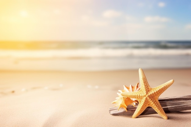 Paisaje de playa de verano con estrellas de mar Fondo de vacaciones generado por Ai