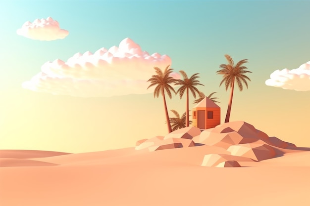 Paisaje de playa de verano LowPoly