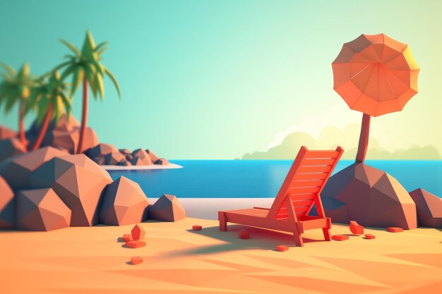 Paisaje de playa de verano LowPoly