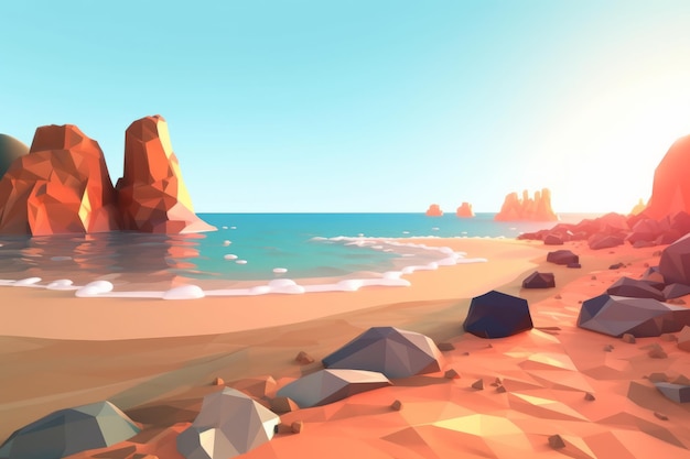 Paisaje de playa de verano LowPoly