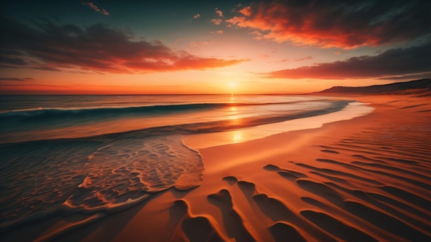 Foto paisaje de playa con vista al atardecer ia generativa