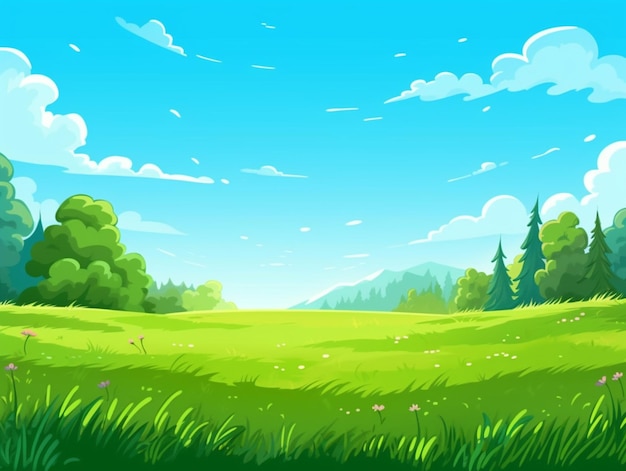 un paisaje con un prado y árboles.
