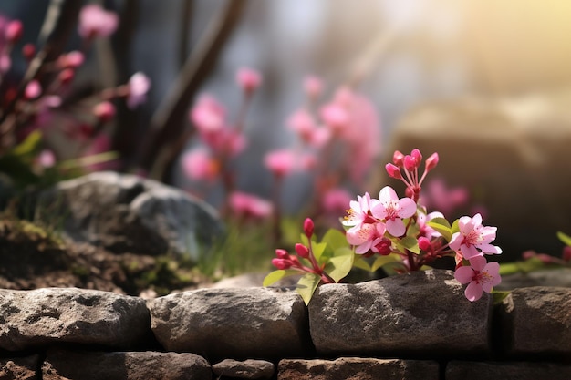 Paisaje de primavera realista con elementos borrosos fondo con espacio de copia