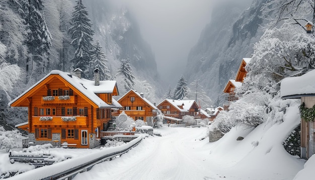 paisaje de pueblo de invierno con una casa pequeña