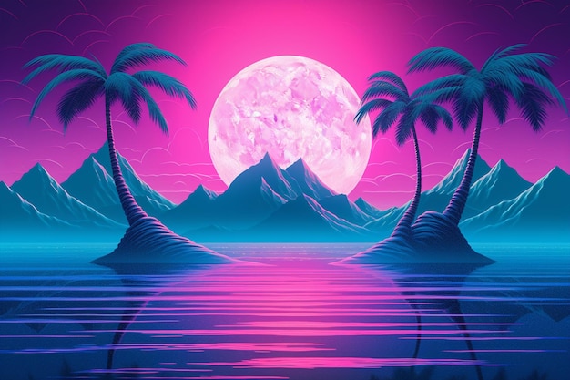 Paisaje retrofuturista de onda de vapor