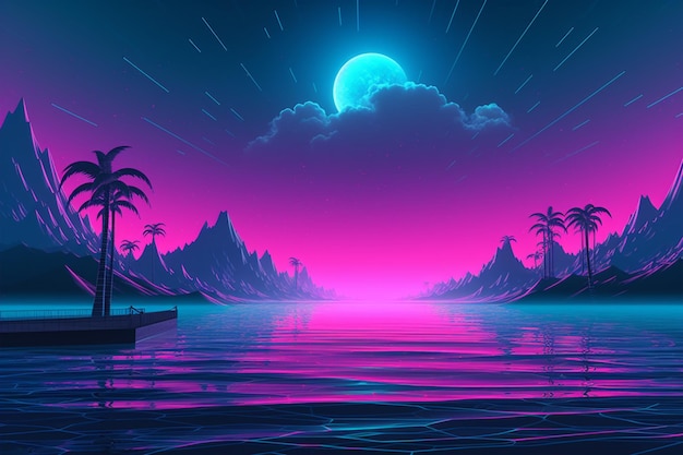 Paisaje retrofuturista de onda de vapor