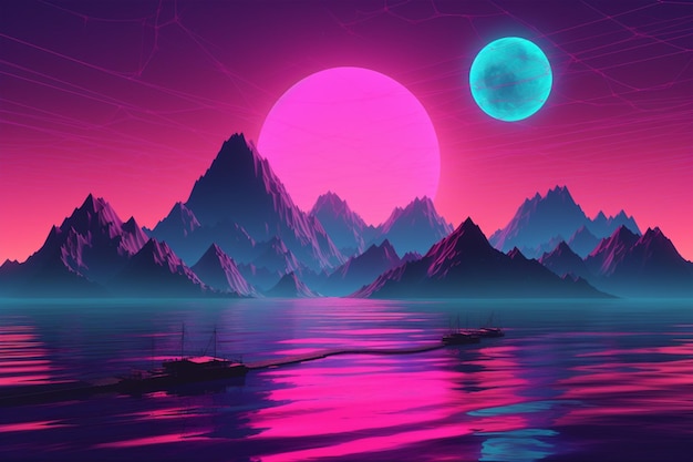 Paisaje retrofuturista de onda de vapor