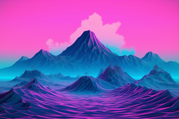 Paisaje retrofuturista de onda de vapor