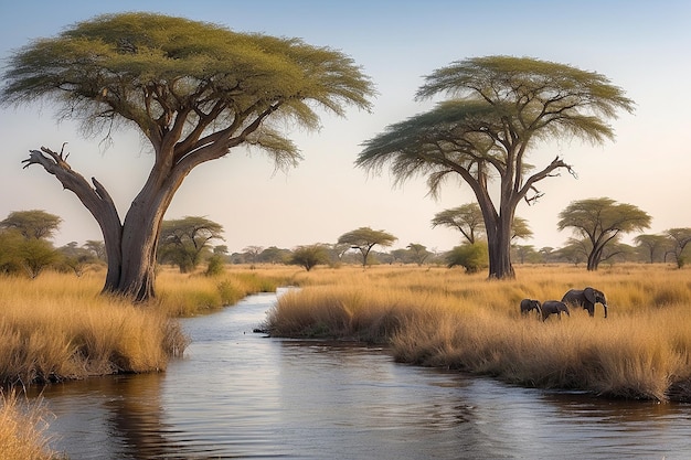 Foto paisaje del río chobe desde la franja de caprivi en namibia frontera con botswana áfrica parque nacional chobe