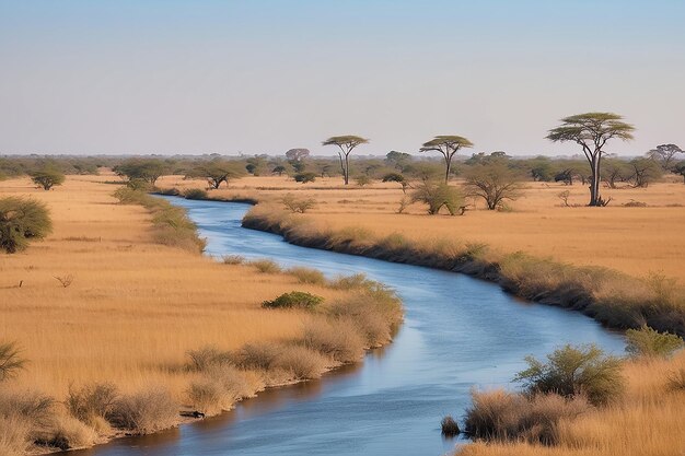 Foto paisaje del río chobe desde la franja de caprivi en namibia frontera con botswana áfrica parque nacional chobe