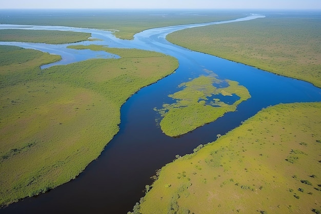 Paisaje del río Chobe desde la franja de Caprivi en Namibia frontera con Botswana África Parque Nacional Chobe