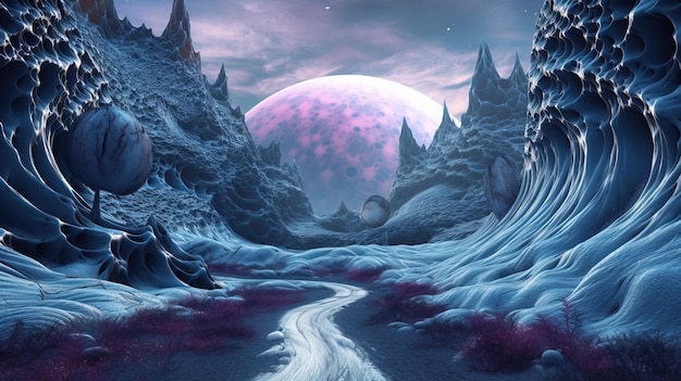 Un paisaje con un río y una luna Arte generativo con IA