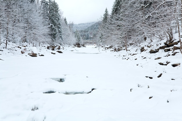 Paisaje de río de montaña de invierno (Jaremche, Ucrania)