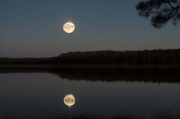 Foto paisaje del río en la noche de luna llena