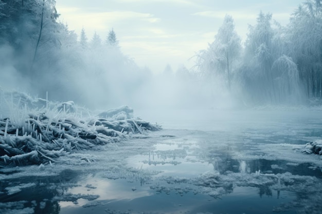Paisaje de río tranquilo de invierno generativo ai