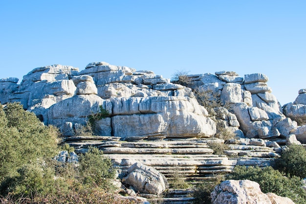 Paisaje de rocas en el parque Parque Nacional El Torcal Torcal de Antequera Provincia de Málaga Andalucía España