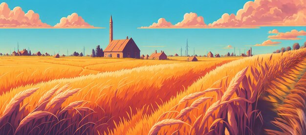 Paisaje rural un campo de trigo Ilustración generada por IA