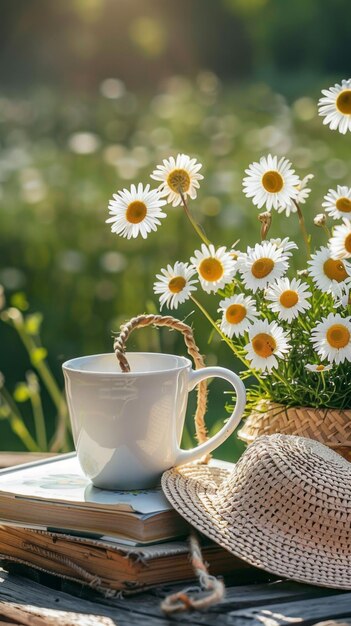 Foto paisaje rural fondo natural con flores de manzanilla a la luz del sol hora de verano