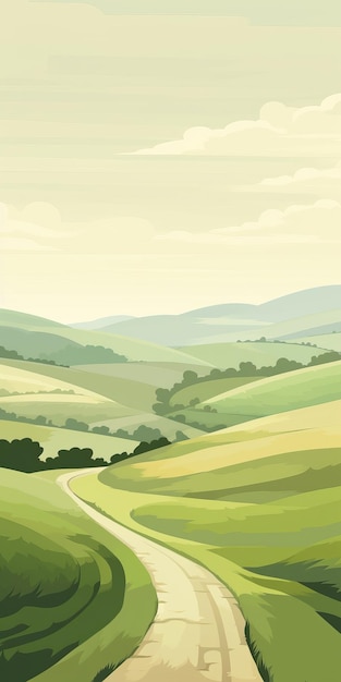 Paisaje rural inglés con campos verdes y colinas