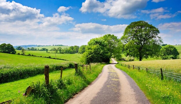 Paisaje rural tranquilo de naturaleza verde con una carretera