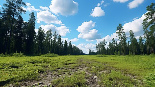 Paisaje rural tranquilo de verano con árboles forestales