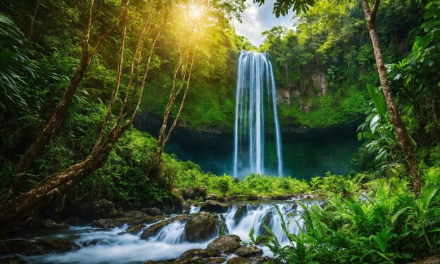 Paisaje de la selva con el flujo de agua turquesa naturaleza increíble