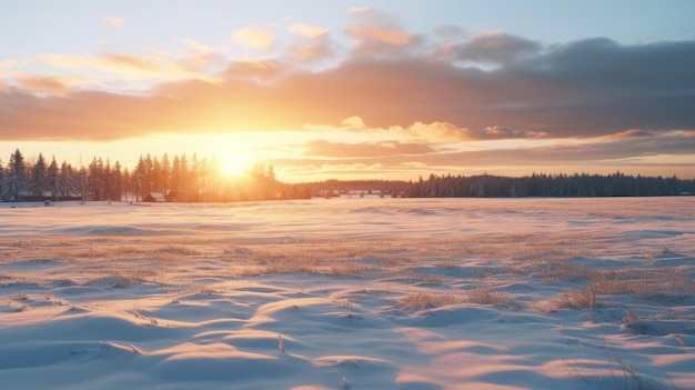 Paisaje sereno de invierno Uhd Imagen de un campo de nieve al atardecer