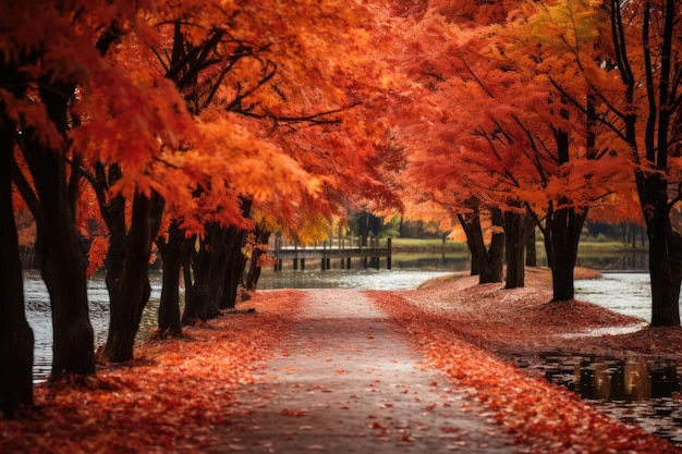 Paisaje sereno de otoño con follaje vibrante en el campo