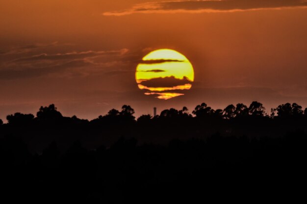 Paisaje de silueta contra el cielo al atardecer