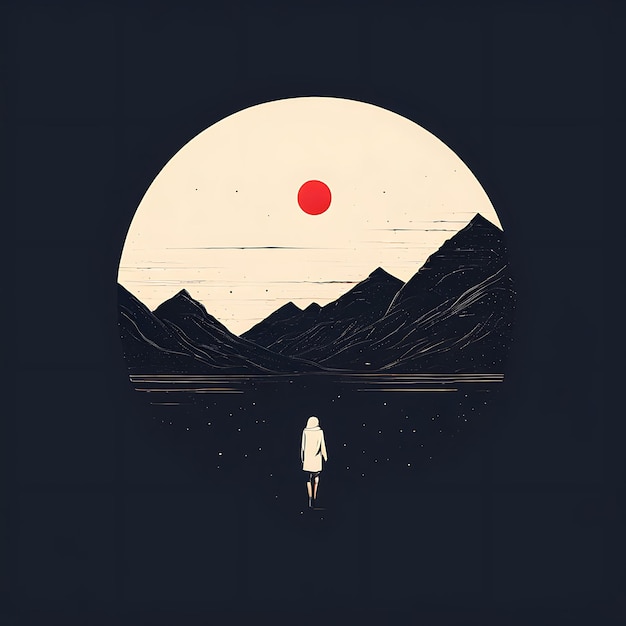 paisaje de silueta con una luna una montaña y una ilustración vectorial de montaña roja