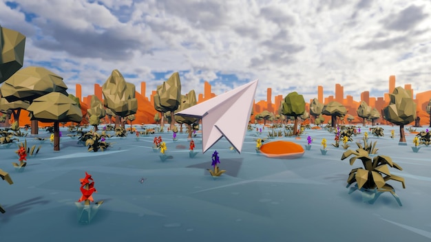 Paisaje simbolizado con renovables e iniciativas y formas 3d render