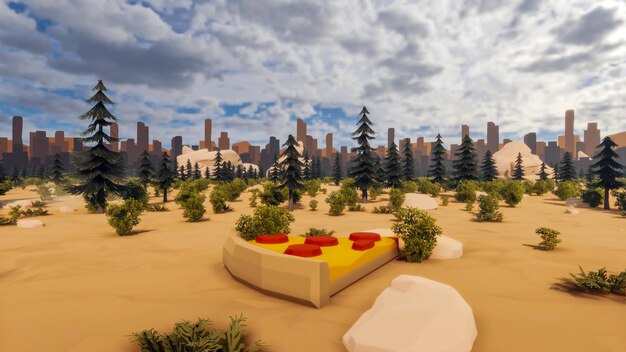 Paisaje simbolizado con renovables e iniciativas y formas 3d render